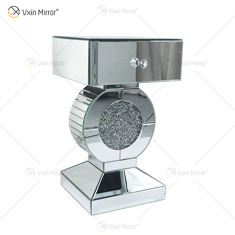 Заводская поставка Vxin End Table WXF-157 Серебряный измельченный алмазный зеркальный столик с выдвижным ящиком