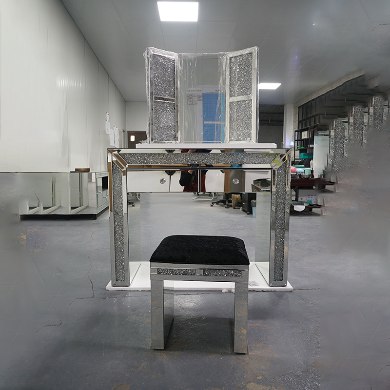 Лидер продаж, современный дизайн для спальни, туалетный столик с зеркалом и стулом, серебряный роскошный туалетный столик