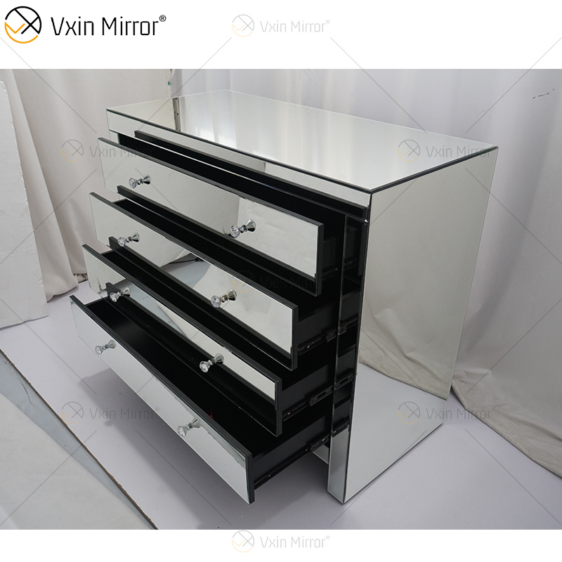 Glass Decor WXF-243 Серебряный современный зеркальный шкаф с выдвижными ящиками Muti