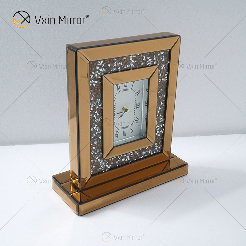 Новый дизайн WXMC-077 Crystal Brown Роскошные зеркальные прямоугольные настольные часы