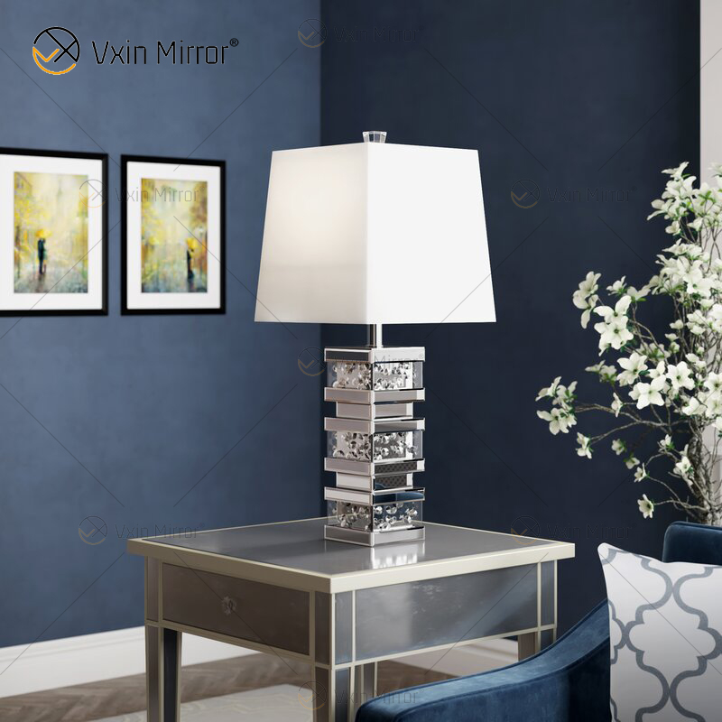 Заводская поставка WXTL-097 Современная серебряная кристаллическая светодиодная зеркальная настольная лампа для теплого света