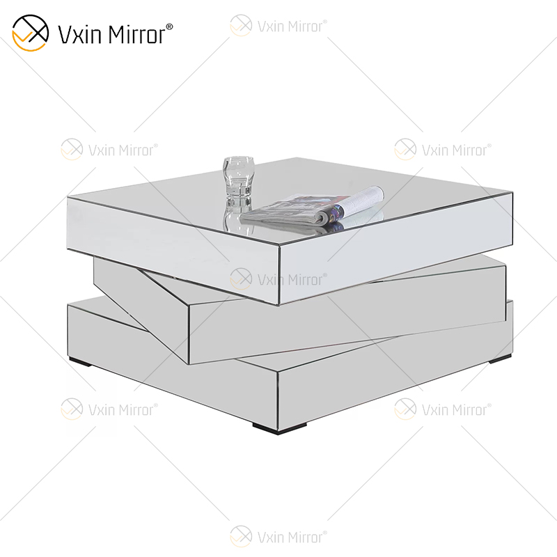Vxin WXF-2138 3D Сверкающий измельченный алмаз Геометрия Зеркальный журнальный столик Серебро, покрытое бриллиантами