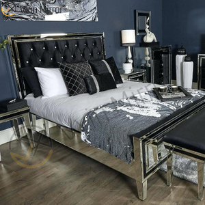 Vxin Mirror Furniture WXWF-1081Black Frame Серебряная стеклянная зеркальная двуспальная кровать Зеркальная кровать