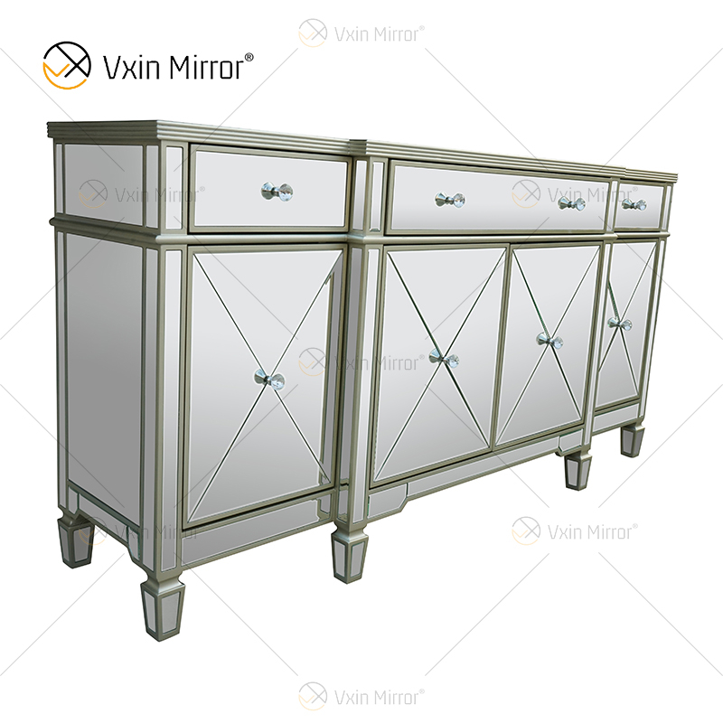 Роскошный WXF-027 Champagne Silver Home Decor Зеркальный шкаф с ящиками Muti