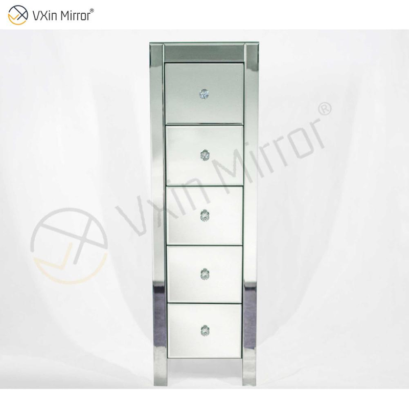 Vxin Mirror WXF-006 Пять ящиков Серебряная стеклянная тумбочка Прикроватная тумбочка Зеркальная прикроватная тумбочка