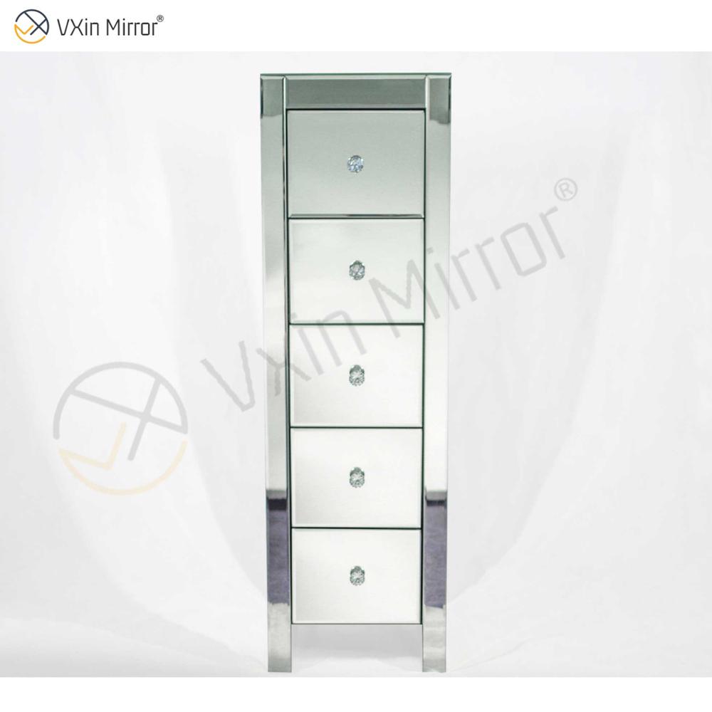 Vxin Mirror WXF-006 Пять ящиков Серебряная стеклянная тумбочка Прикроватная тумбочка Зеркальная прикроватная тумбочка
