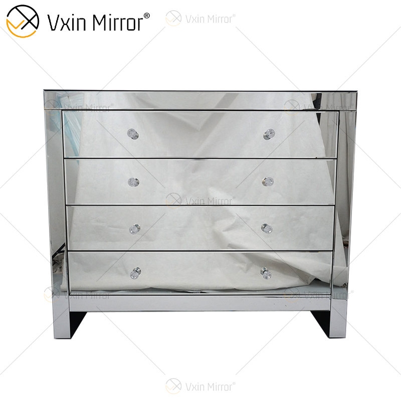 Glass Decor WXF-243 Серебряный современный зеркальный шкаф с выдвижными ящиками Muti