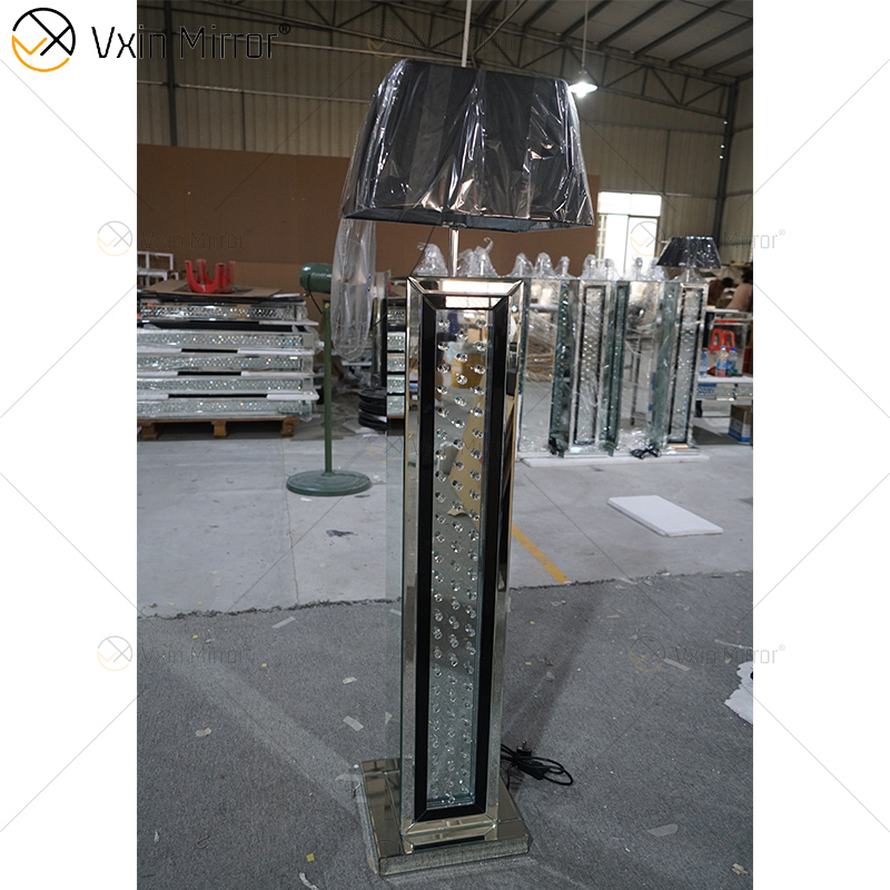 Черная рамка WXFL-056 Гостиная Элегантный серебряный современный кристалл 3D Зеркальный напольный светильник Зеркальная лампа