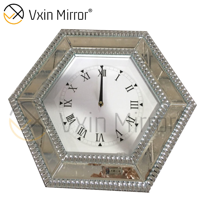 Anti Drop Package Vxin WXMC-008 Современные серебряные зеркальные настенные часы с кристаллами