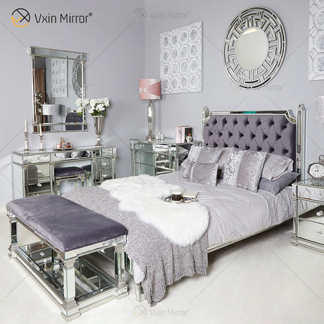 Антикварная мебель Vxin WXWF-1082 King Bed Grace Champagne Silver Frame Зеркальная суперкровать