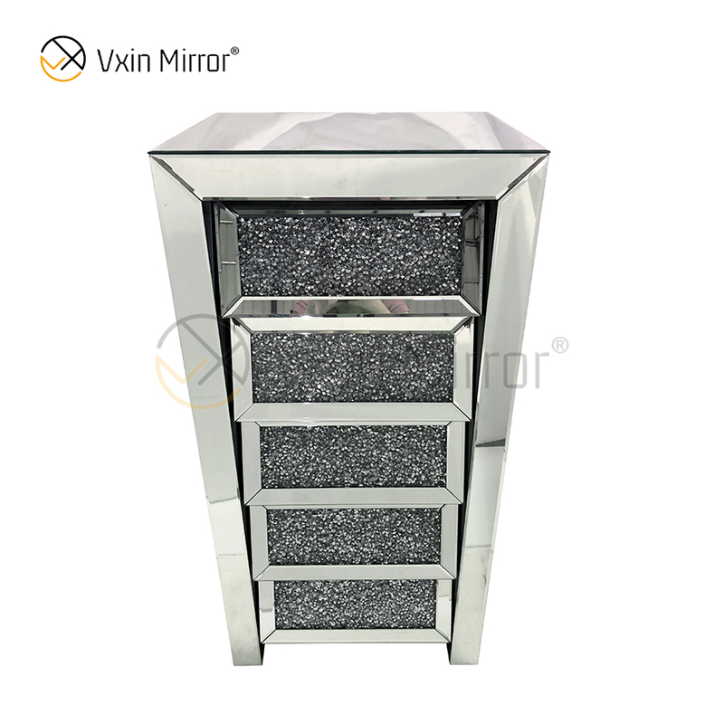 Vxin Mirror Silver Crushed WXWF-707 Diamon Nightstand Bevel Тумбочка с 5 ящиками Зеркальная прикроватная тумбочка