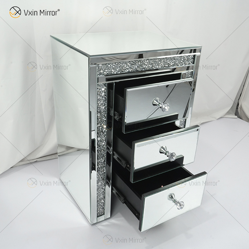 Vxin WXWF-716 Домашний современный акриловый тумбочка с 3 ящиками, зеркальный прикроватный столик