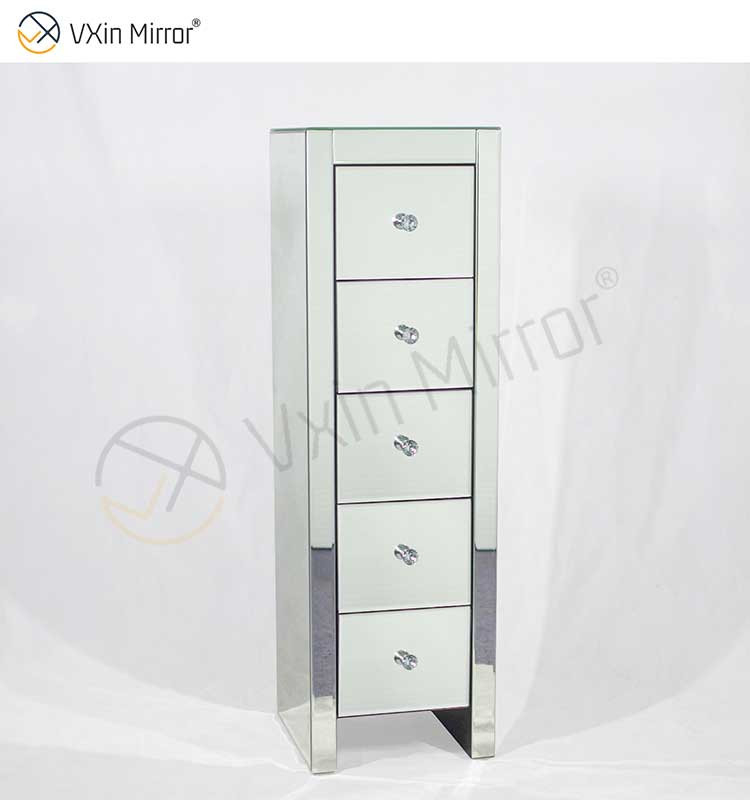 Vxin Mirror WXF-006 Пять ящиков Серебряная стеклянная тумбочка Прикроватная тумбочка Зеркальная прикроватная тумбочка