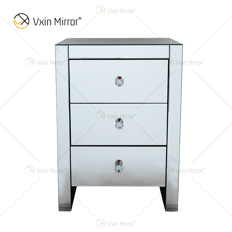 Лидер продаж, элегантный прикроватный столик Vxin WXF-031-1 с 3 ящиками, серебряная зеркальная тумбочка, зеркальный прикроватный столик