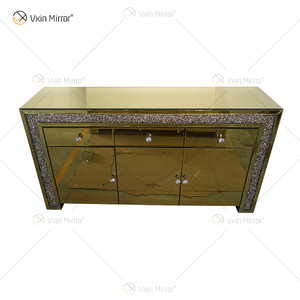 Роскошный декор WXF-099 Gold Mirored Шкаф для посуды с измельченными бриллиантами с выдвижными ящиками Muti