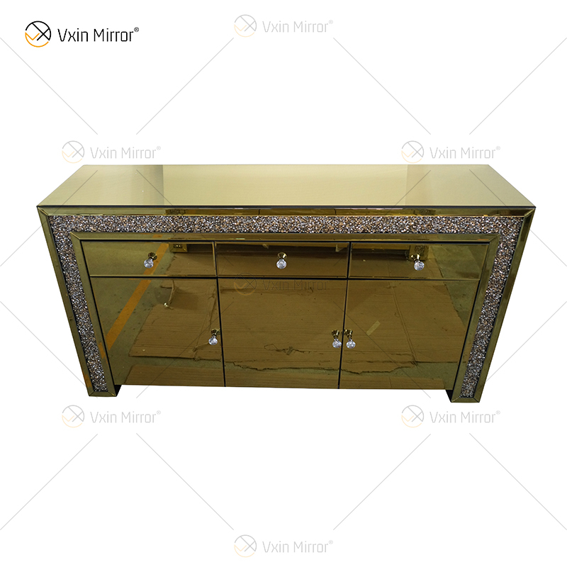 Роскошный декор WXF-099 Gold Mirored Шкаф для посуды с измельченными бриллиантами с выдвижными ящиками Muti