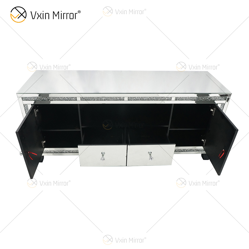 Vxin Mirror Furniture Щебень Алмазный серебряный шкаф для телевизора Зеркальные подставки под телевизор с 2 ящиками