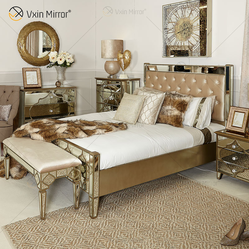 Антикварная мебель Vxin WXWF-1088 King Bed Grace Golden Frame Зеркальная суперкровать
