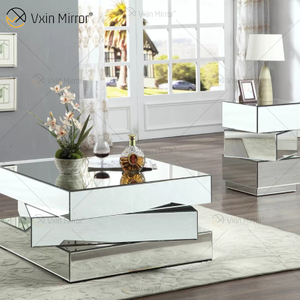 Vxin WXF-2138 3D Сверкающий измельченный алмаз Геометрия Зеркальный журнальный столик Серебро, покрытое бриллиантами
