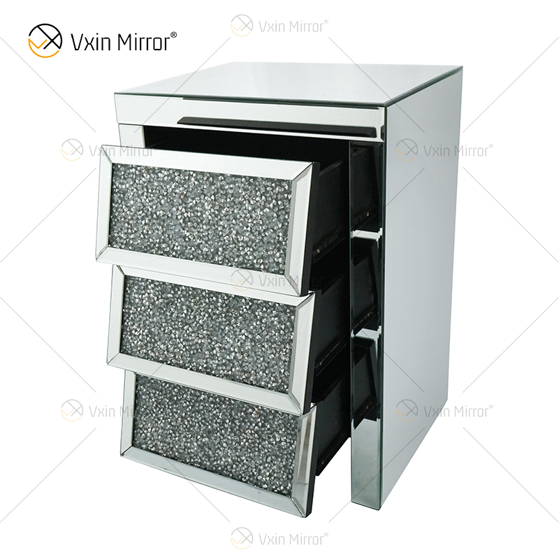 Vxin Mirror WXF-116 Silver Crystal Nightstand Bevel Зеркальная тумбочка с 3 ящиками для спальни