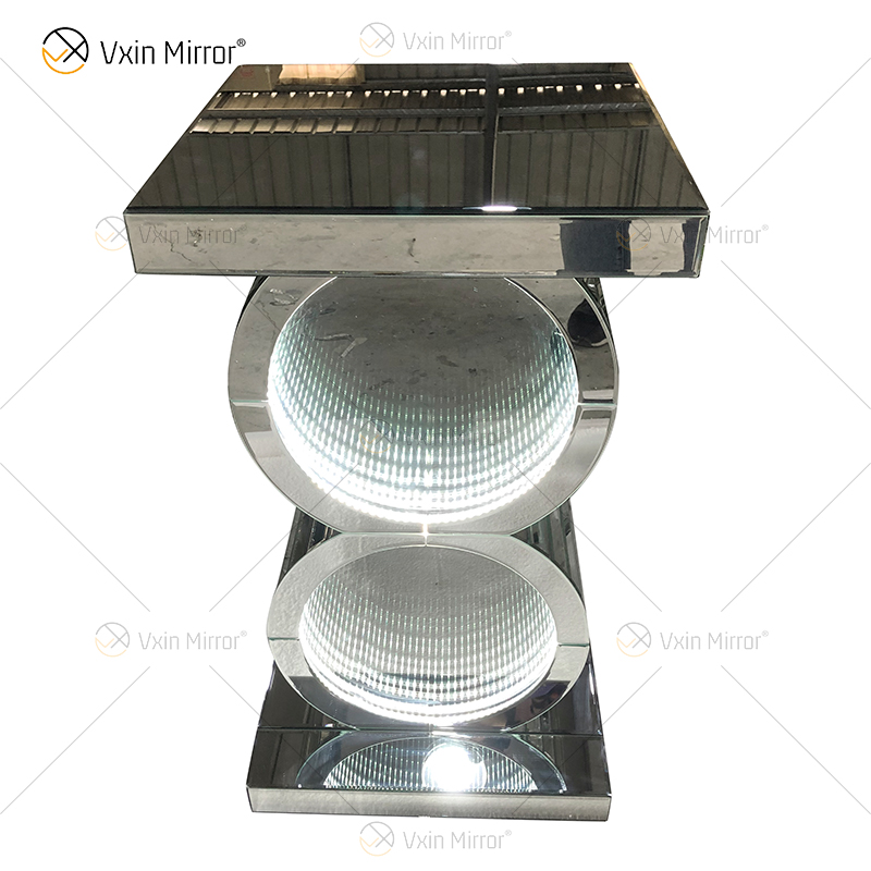 Серебряный стол LED 3d CoffeeTable Illuminated Infinity Mirror Tunnel Sparkle Mirrored O-Shaped Console Table Side Table WXF-290