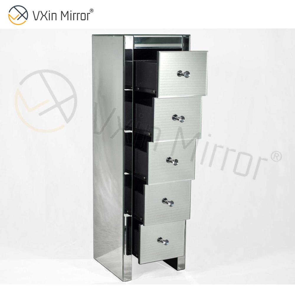 Vxin Mirror WXF-006 Пять ящиков Серебряная стеклянная тумбочка Прикроватная тумбочка Зеркальная прикроватная тумбочка