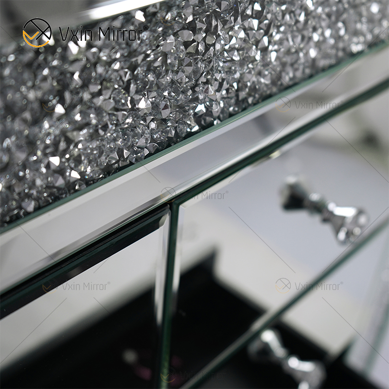 Вксин отразил серебряный измельченный алмазный прикроватный тумбочку с 5 ящиками