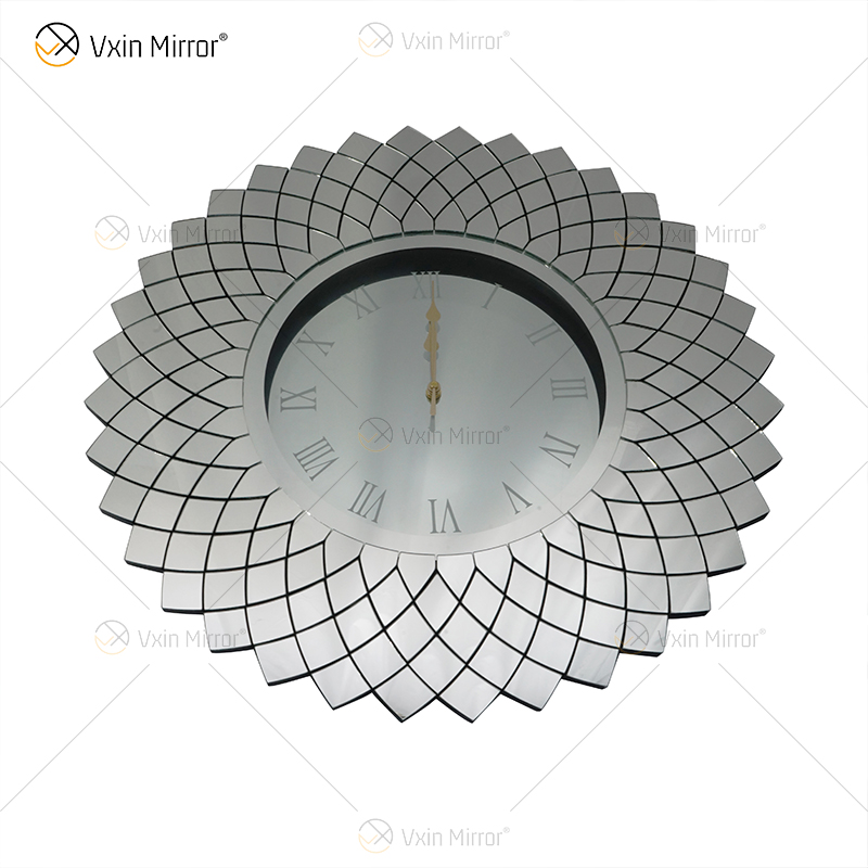 Зеркальные часы WXMC-086 Silver Fish Scale Wall Decor 3D Elegant Crystal Round Clock