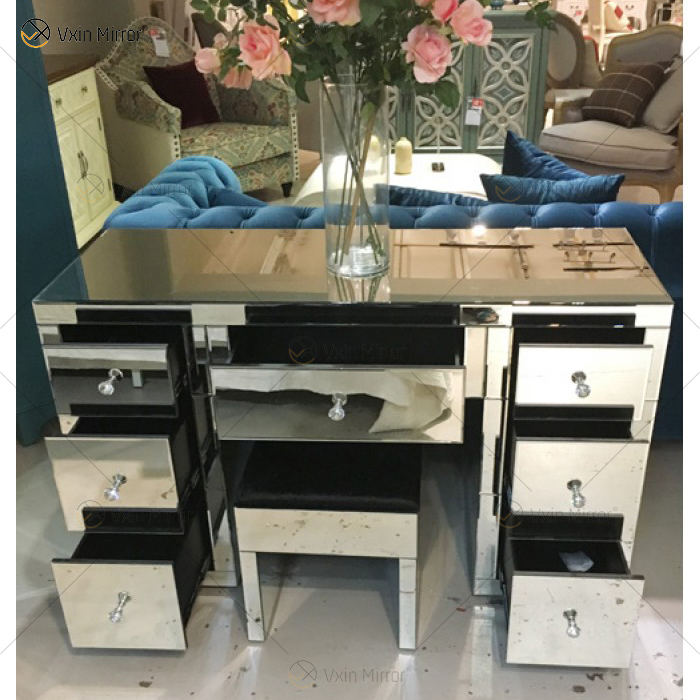 Лидер продаж, современный туалетный столик WXF-125 и 126 с зеркальным покрытием, 7 выдвижных ящиков и табурет для разборки