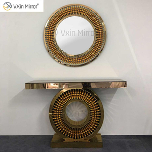 Заводская поставка Vxin Luxury Crystal Glass Brown Console Table с зеркалом