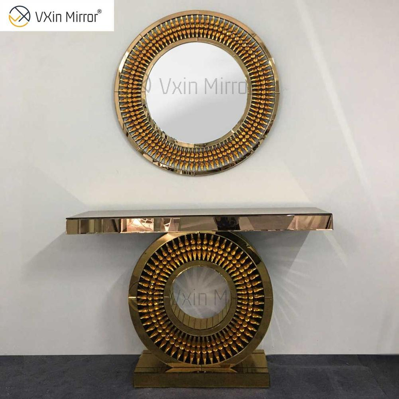 Заводская поставка Vxin Luxury Crystal Glass Brown Console Table с зеркалом