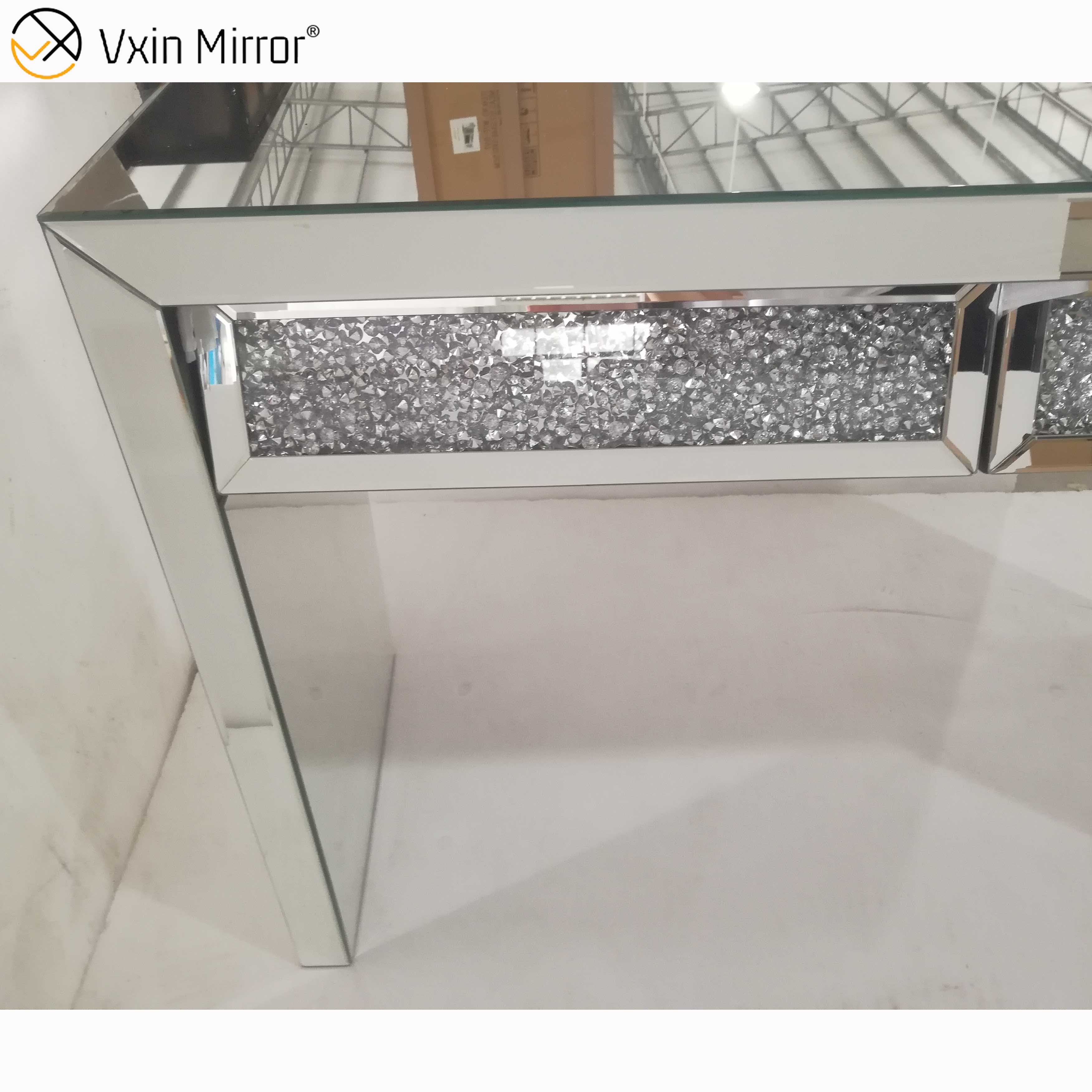 Зеркальный консольный стол VXin WXWF-710 Серебряный приставной столик с двумя ящиками из измельченного алмаза Beval