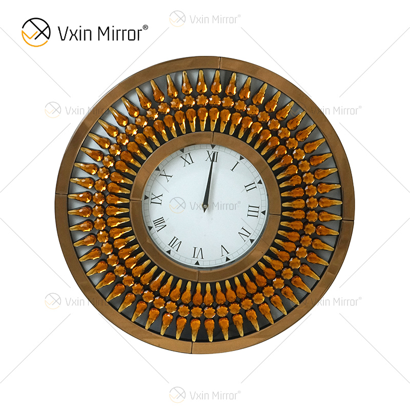 Горячие продажи Silver WXC-071 Crystal Golden Brown Современные зеркальные настенные часы