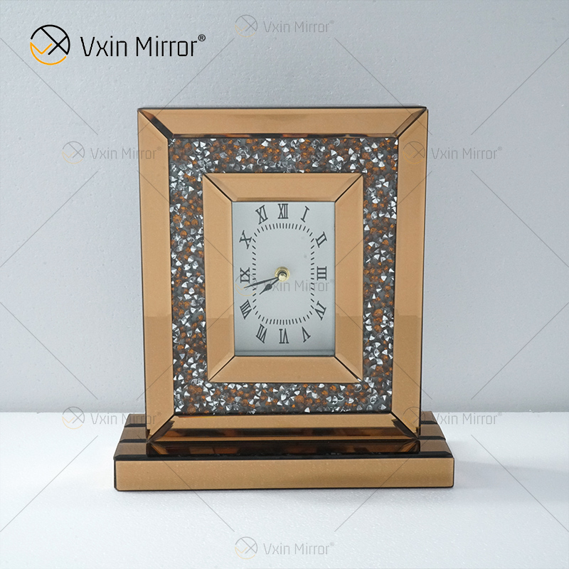 Новый дизайн WXMC-077 Crystal Brown Роскошные зеркальные прямоугольные настольные часы