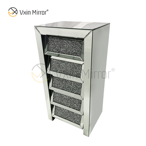 Vxin Mirror Silver Crushed WXWF-707 Diamon Nightstand Bevel Тумбочка с 5 ящиками Зеркальная прикроватная тумбочка