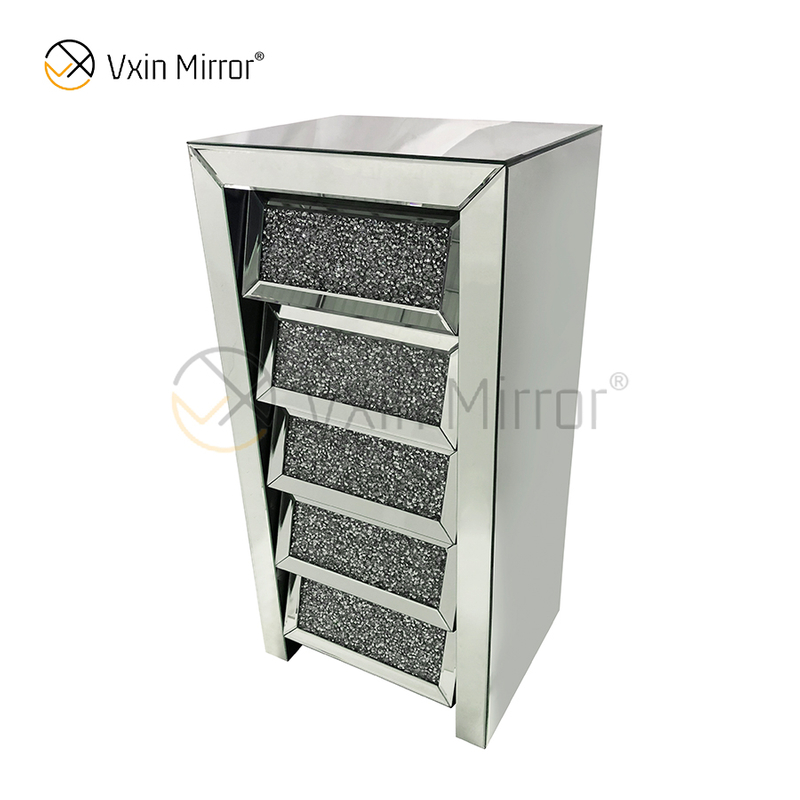 Vxin Mirror Silver Crushed WXWF-707 Diamon Nightstand Bevel Тумбочка с 5 ящиками Зеркальная прикроватная тумбочка
