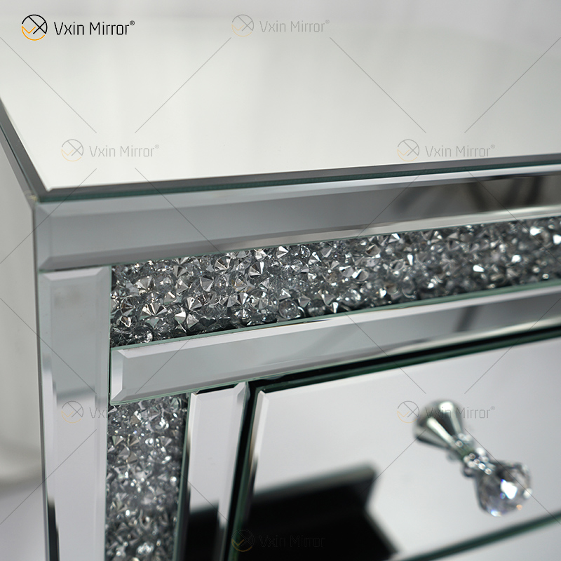 Vxin WXWF-716 Домашний современный акриловый тумбочка с 3 ящиками, зеркальный прикроватный столик