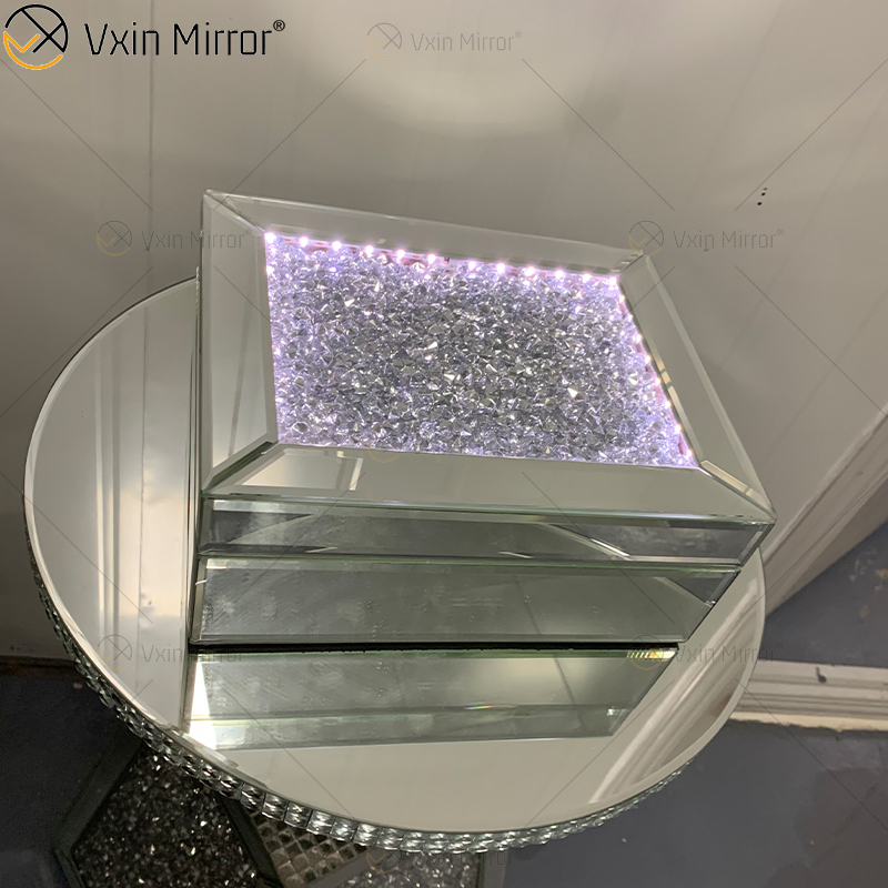 LED VXin Home Decor Шкатулки для драгоценностей Серебряный стеклянный щебень Алмазная Современная зеркальная шкатулка для драгоценностей со светодиодной подсветкой