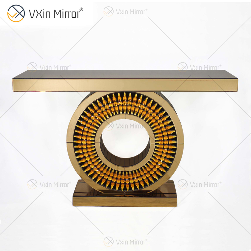 Заводская поставка Vxin Luxury Crystal Glass Brown Console Table с зеркалом