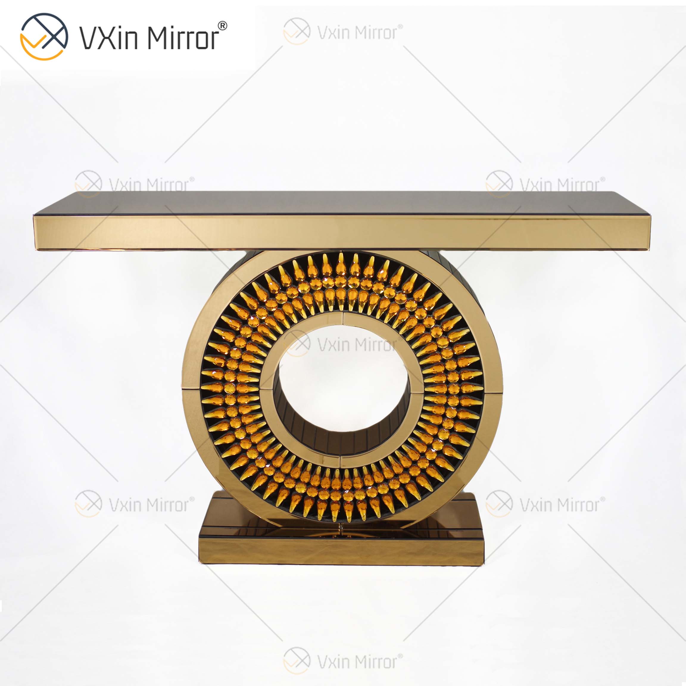 Заводская поставка Vxin Luxury Crystal Glass Brown Console Table с зеркалом