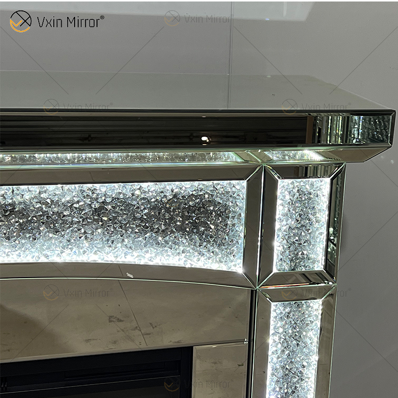 Новый дизайн WXMF026-1 LED Серебряный хрустальный стеклянный зеркальный камин в гостиной с вставкой для внутреннего освещения