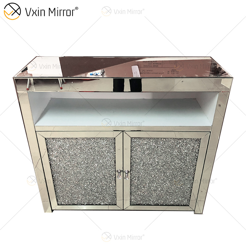 Светодиодный стеклянный декор WXF-2123 Серебряный современный шкаф из дробленого зеркала с выдвижными ящиками Muti