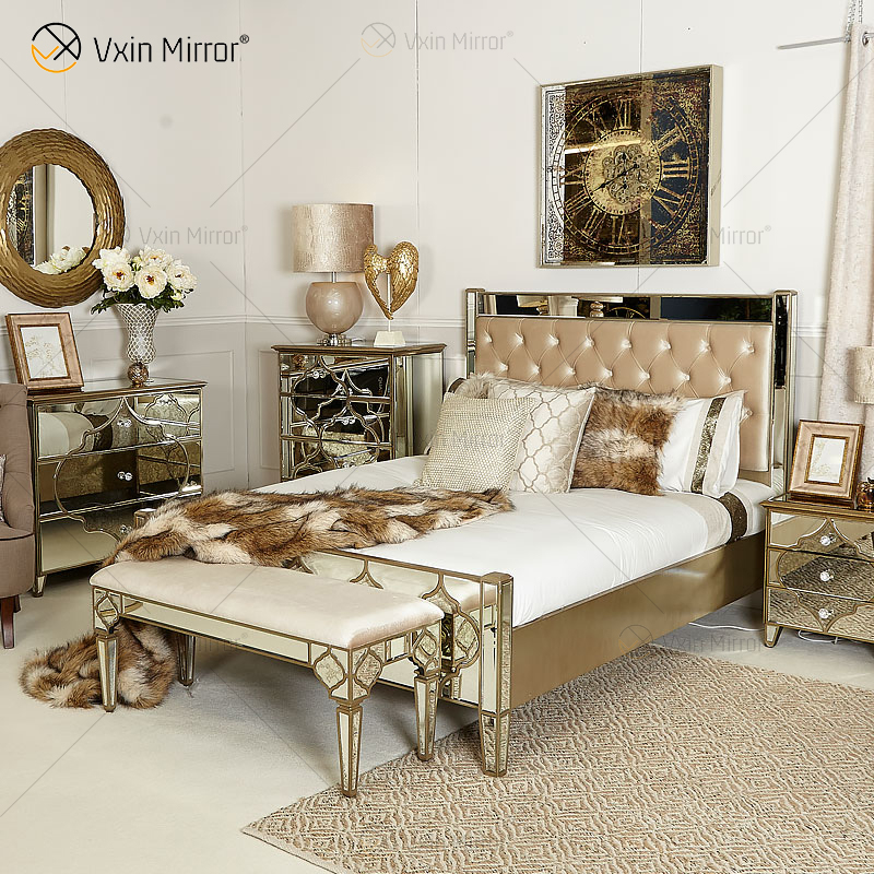 Антикварная мебель Vxin WXWF-1088 King Bed Grace Golden Frame Зеркальная суперкровать