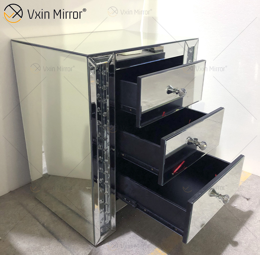Vxin Crystal Decor WXF-274 Silver Tallboy Crystal Mirror прикроватная тумбочка с 3 ящиками Зеркальная тумбочка