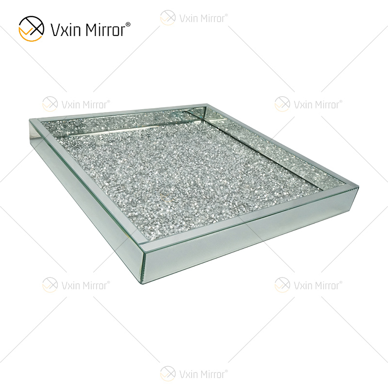 Горячие продажи WXMT-019 Modern HomeDecor Серебряный щебень из алмазного стекла Квадратные зеркальные подносы