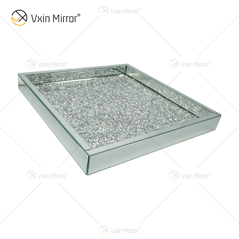 Горячие продажи WXMT-019 Modern HomeDecor Серебряный щебень из алмазного стекла Квадратные зеркальные подносы