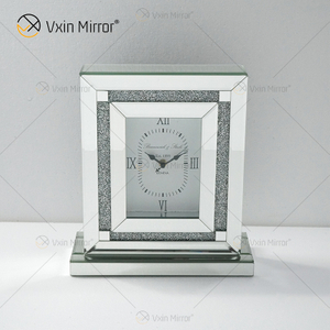 Новый заводской дизайн WXMC-080 Crystal Silver Mirror Прямоугольные настольные часы