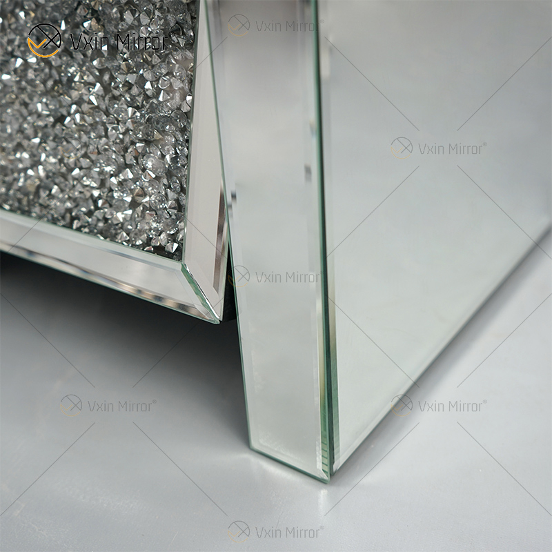 Vxin Mirror WXF-116 Silver Crystal Nightstand Bevel Зеркальная тумбочка с 3 ящиками для спальни