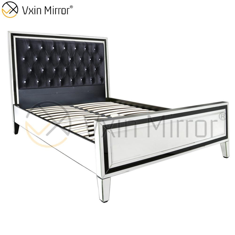 Vxin Mirror Furniture WXWF-1081Black Frame Серебряная стеклянная зеркальная двуспальная кровать Зеркальная кровать