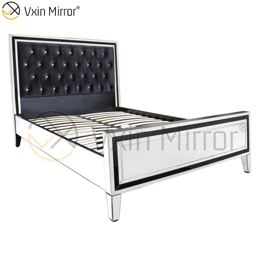 Vxin Mirror Furniture WXWF-1081Black Frame Серебряная стеклянная зеркальная двуспальная кровать Зеркальная кровать
